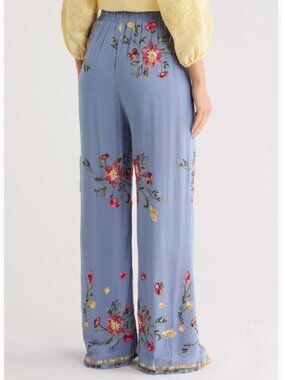 Liv Los Angeles Embroidered Wide Leg Pants Flowy Boho Comfy Casual Blue Size L